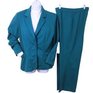 Vintage 2pc Set Graff Polyester Leisure Suit Blazer Comfort Pant -L Pockets Teal